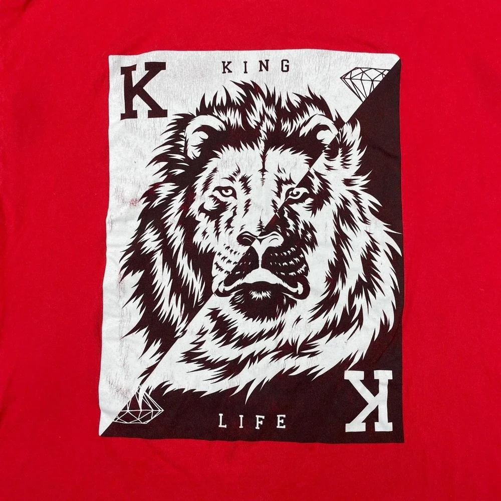 King Life Lion Popular‎ Poison Graphic T-Shirt Mens 3XL Red Cotton Streetwear